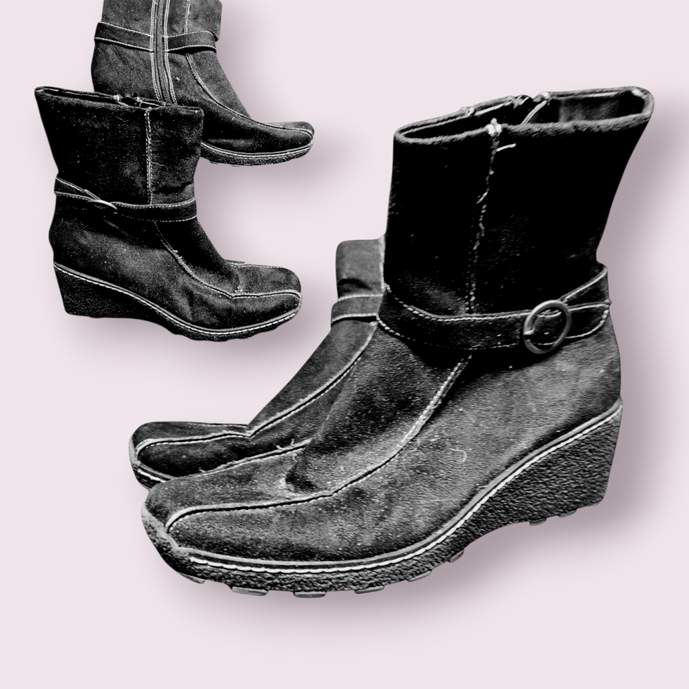 Black Leather Wedge Boots